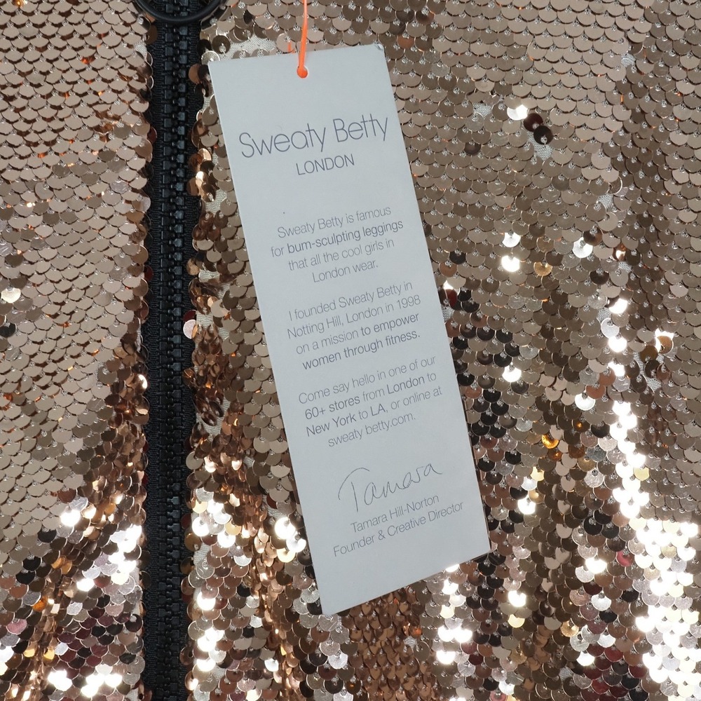 Womens Sequin Bomber Jacket Medium Rose Gold Bachelorette Festival Glam NWT - Picture 5 of 10